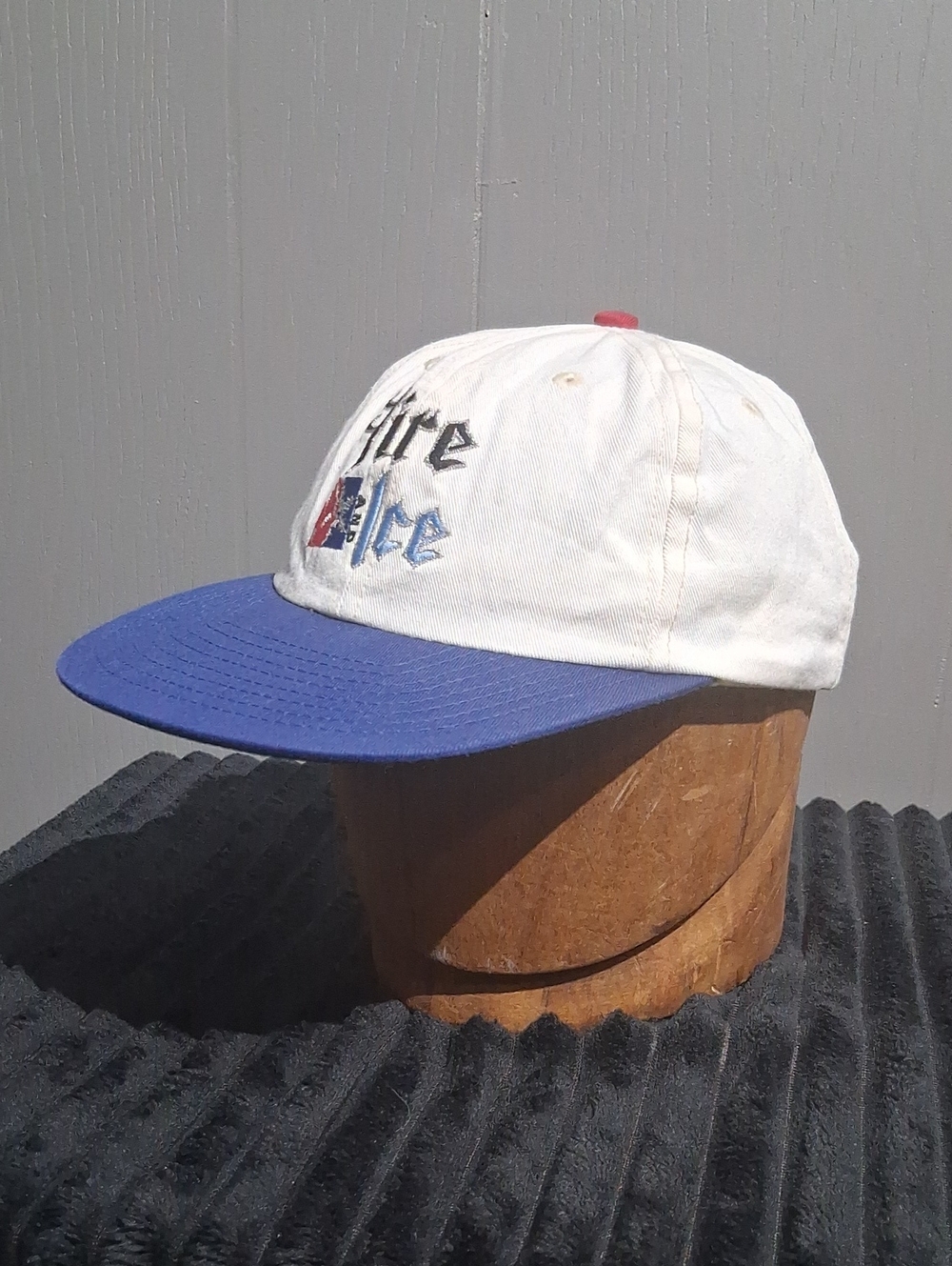 Vintage Fire And Ice White Cotton Baseball Cap with Embroidered Logos